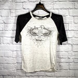 Harley Davidson Lace Sleeve Baseball Style Shirt Size Small